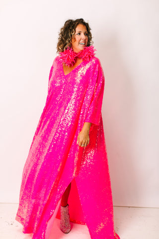 Pink Sequin Long Caftan
