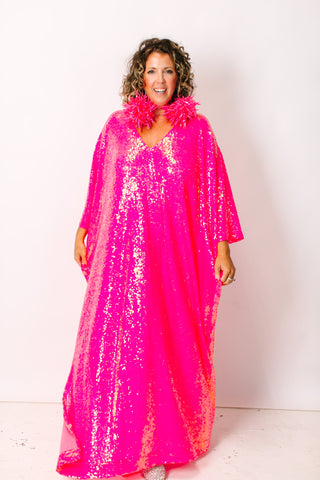 Pink Sequin Long Caftan