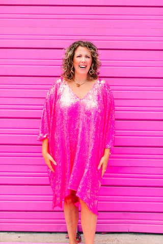 Pink Sequin Short Caftan Pink Sequin Short Caftan
