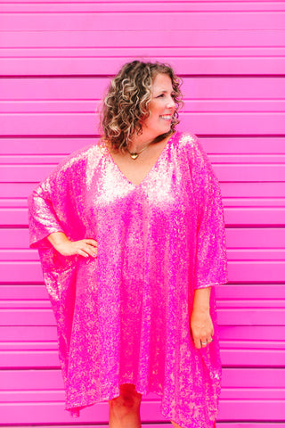 Pink Sequin Short Caftan – fringe co Pink Sequin Short Caftan – fringe co