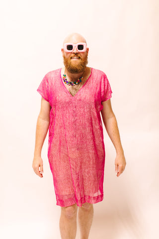 Pink Sheer Narrow Short Caftan