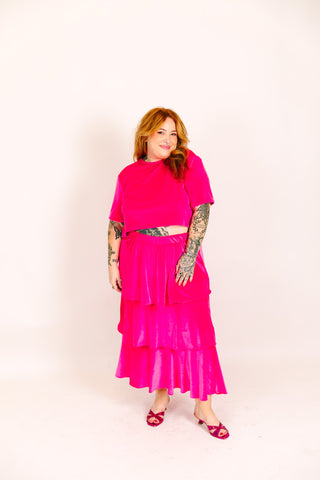 Pink 3-Tiered Velvet Skirt