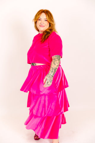 Pink 3-Tiered Velvet Skirt