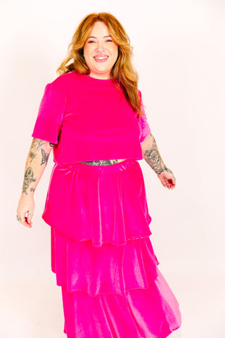 Pink 3-Tiered Velvet Skirt