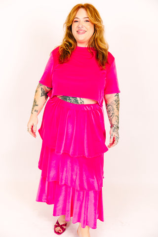 Pink 3-Tiered Velvet Skirt