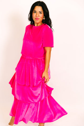 Pink 3-Tiered Velvet Skirt