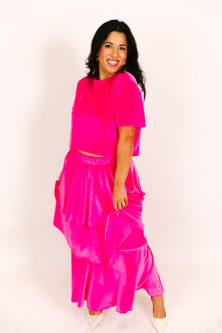 Pink 3-Tiered Velvet Skirt