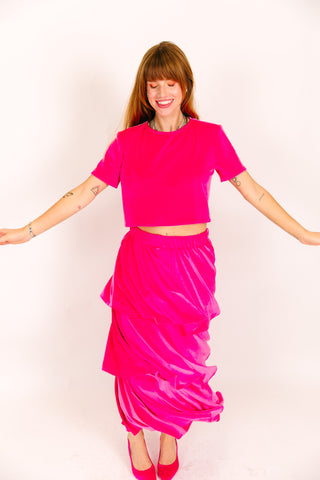 Pink 3-Tiered Velvet Skirt