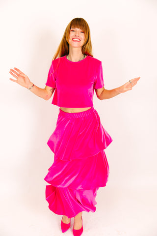 Pink 3-Tiered Velvet Skirt