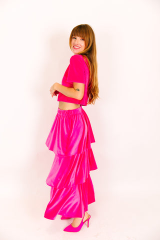 Pink 3-Tiered Velvet Skirt