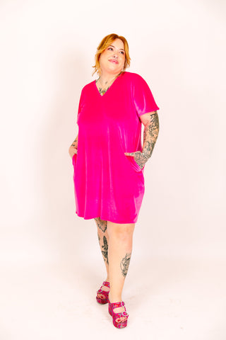 Pink Velvet V-Neck Dress fringe co Pink Velvet V-Neck Dress fringe co