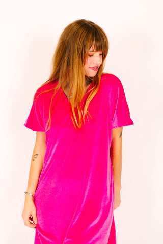 Pink Velvet V-Neck Dress fringe co Pink Velvet V-Neck Dress fringe co
