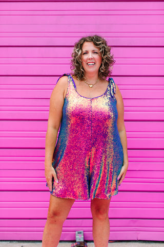Purple Holographic Sequin Romper