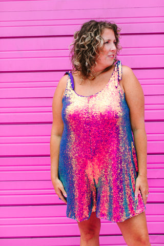 Purple Holographic Sequin Romper