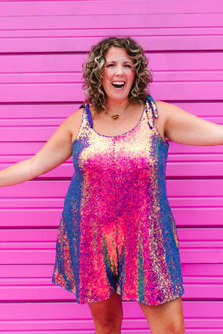 Purple Holographic Sequin Romper