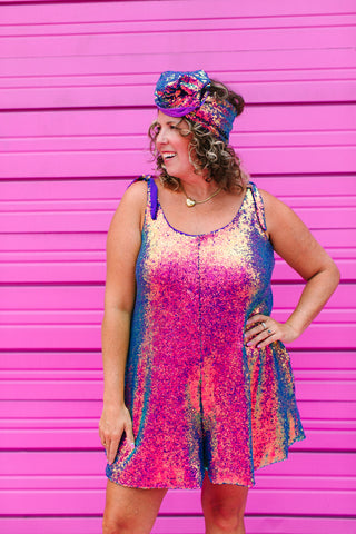 Purple Holographic Sequin Romper