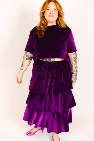 Purple 3-Tiered Velvet Skirt