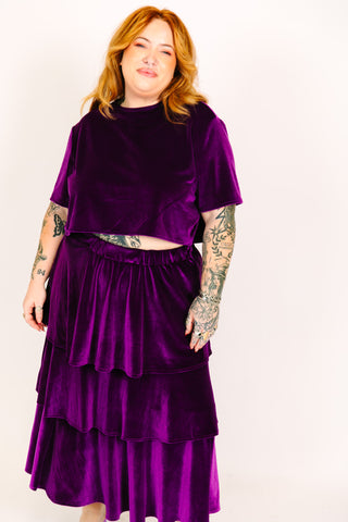 Purple 3-Tiered Velvet Skirt