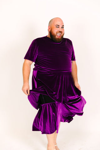 Purple 3-Tiered Velvet Skirt