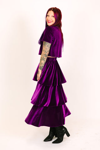 Purple 3-Tiered Velvet Skirt