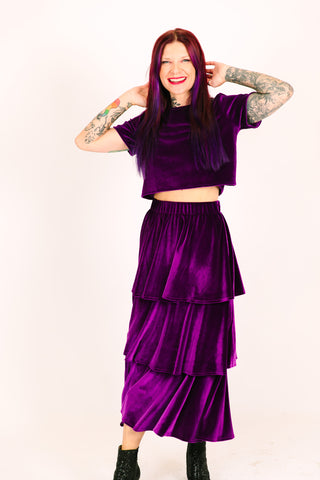 Purple 3-Tiered Velvet Skirt