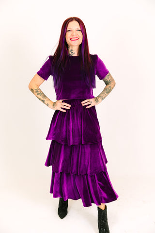 Purple 3-Tiered Velvet Skirt