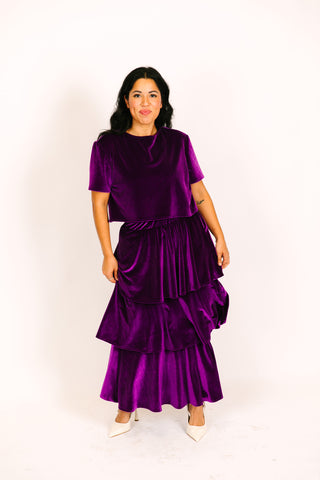 Purple 3-Tiered Velvet Skirt