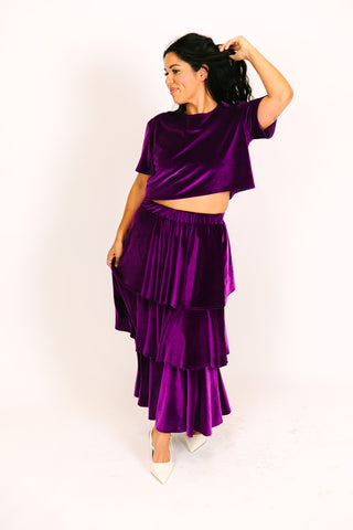 Purple 3-Tiered Velvet Skirt