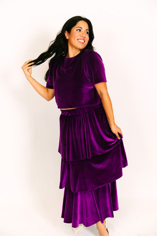 Purple 3-Tiered Velvet Skirt