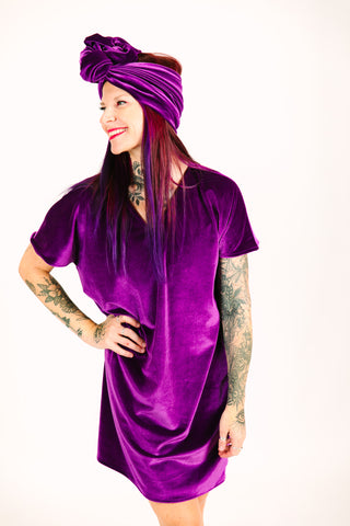 Purple Velvet V-Neck Dress