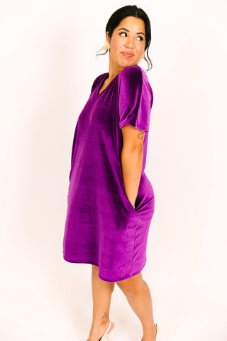 Purple Velvet V-Neck Dress fringe co Purple Velvet V-Neck Dress fringe co
