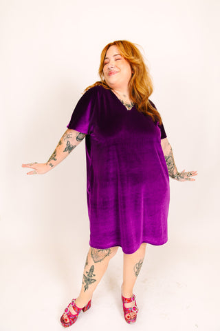purple plus size velvet dress Purple Velvet Long-Sleeve Dress Plus Size