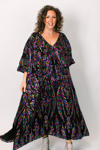 Rainbow Embroidered Long Caftan