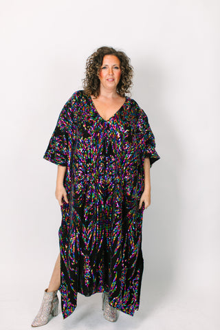 Rainbow Embroidered Long Caftan
