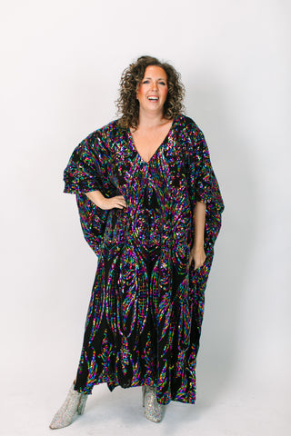 Rainbow Embroidered Long Caftan