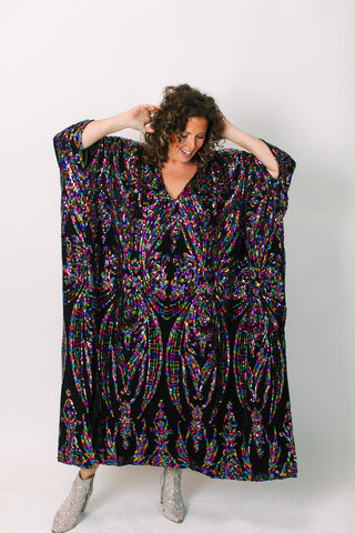 Rainbow Embroidered Long Caftan
