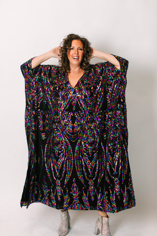 Rainbow Embroidered Long Caftan