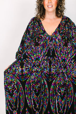 Rainbow Embroidered Long Caftan