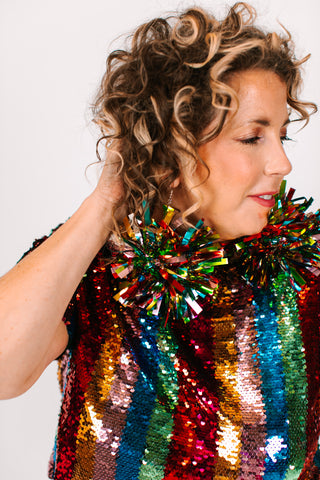 Rainbow Stripe Pom Pom Earrings