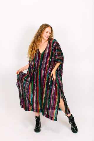 ROYGBIV Sheer Sequin Long Caftan