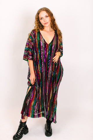 ROYGBIV Sheer Sequin Long Caftan