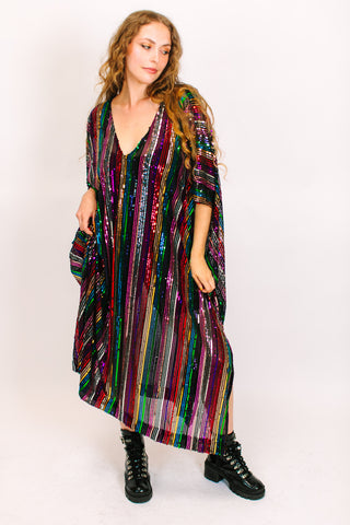 ROYGBIV Sheer Sequin Long Caftan