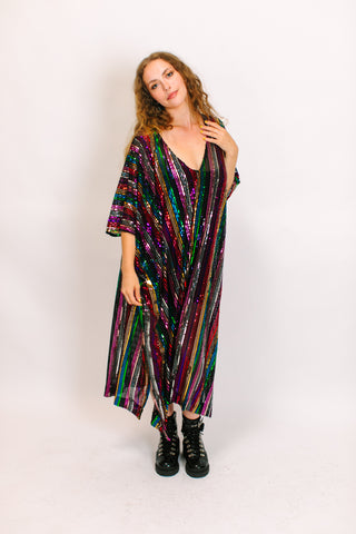 ROYGBIV Sheer Sequin Long Caftan