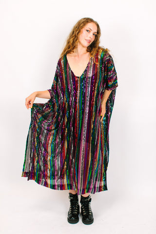ROYGBIV Sheer Sequin Long Caftan