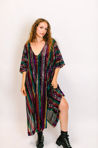 ROYGBIV Sheer Sequin Long Caftan