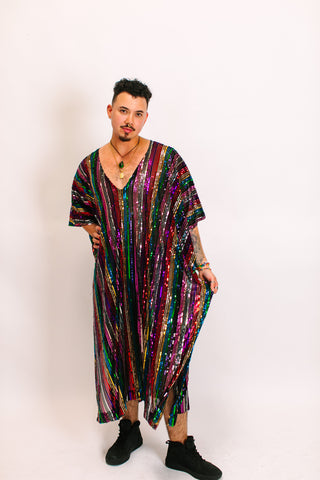 sequin caftan dress Beige French Kaftan Stay fabulous in this dreamy caftan frock crafted in a sheer Ostak Sequin Embroidered Caftan Gown