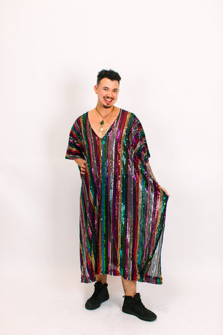 ROYGBIV Sheer Sequin Long Caftan