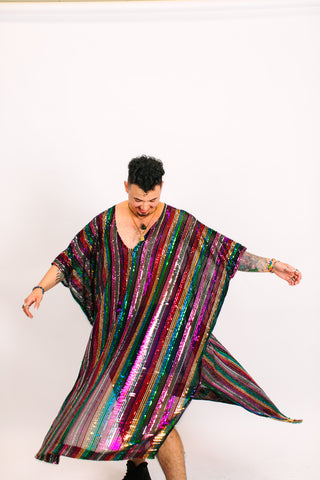 ROYGBIV Sheer Sequin Long Caftan