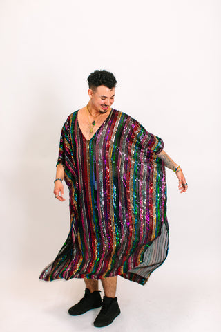 ROYGBIV Sheer Sequin Long Caftan