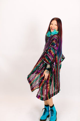 ROYGBIV Sheer Sequin Short Caftan